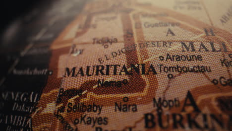 close-up of a world map, focusing on mauritania