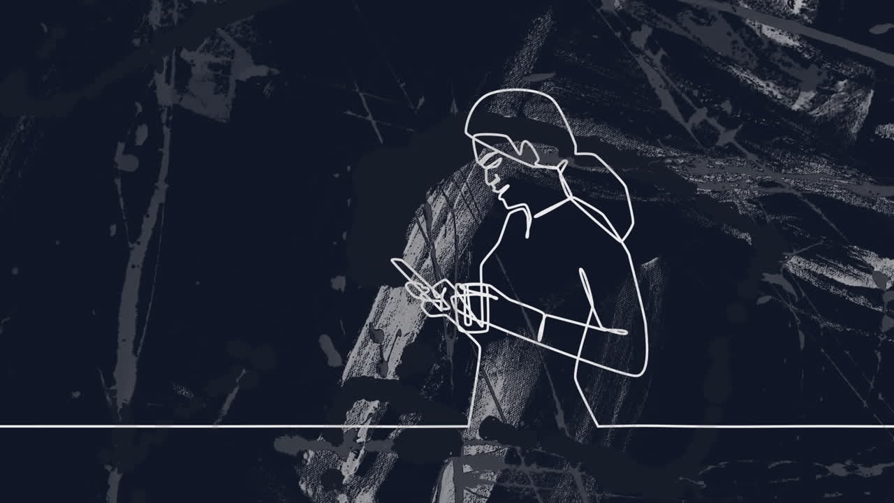 스마트 폰을 사용하여 움직이는 모양 위에 사업가의 그림의 애니메이션