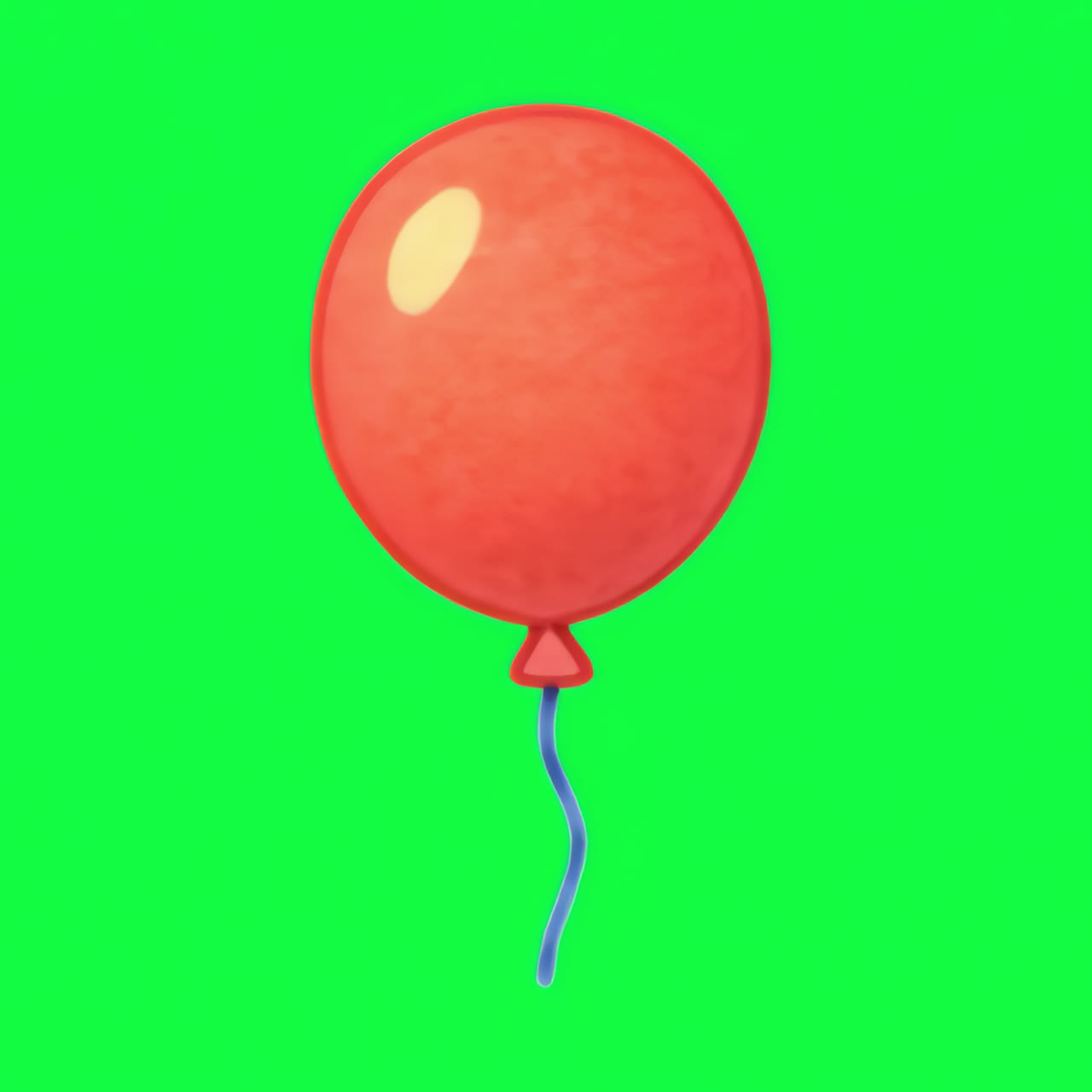 Risorsa isolata di animazione di un palloncino rosso con cordino blu, video 4K trasparente, canale alfa, ProRes
