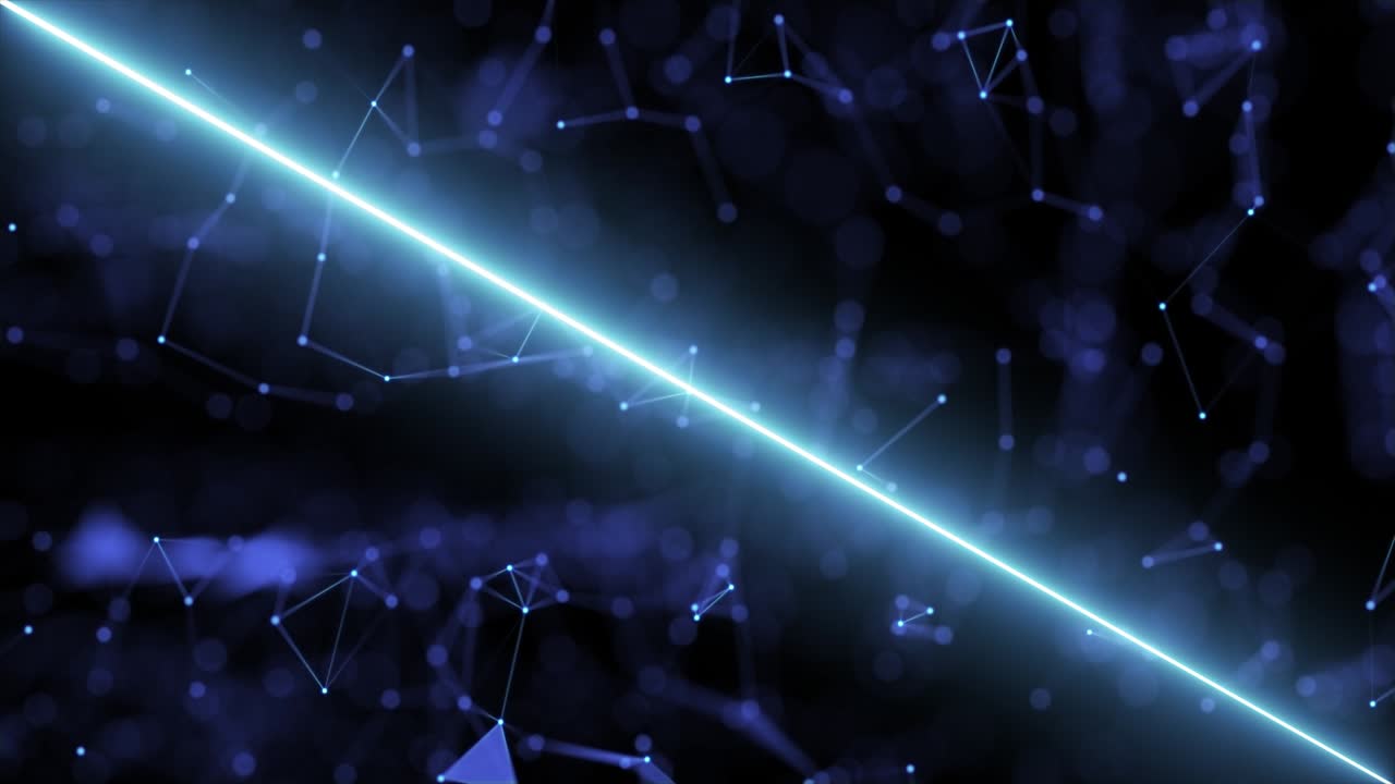 Animation of the appearance of a neon blue line on a technological digital background.