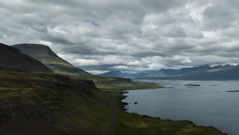 icelandic fjord landscape under dramatic sky