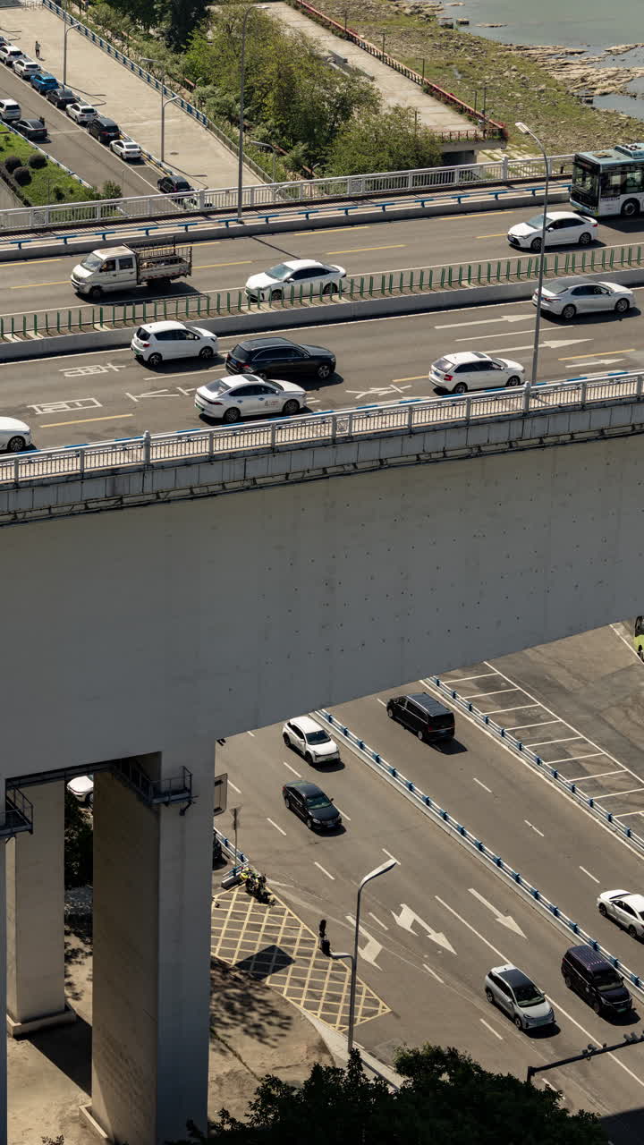 Timelapse of Chongqing street scene from a high vantage point in vertical