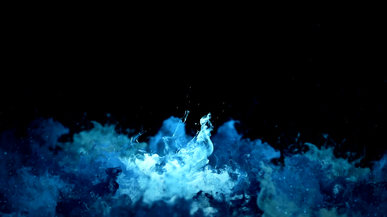 explosión de color - múltiples explosiones de humo de color azul polvo líquido partículas de gas líquido movimiento lento alfa mate