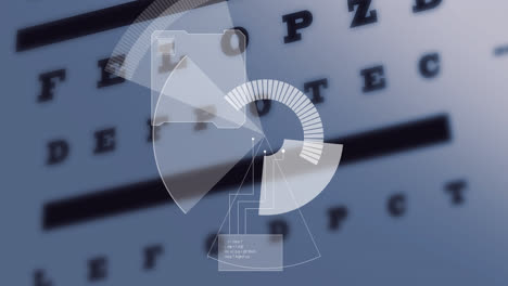 animation of scope scanning and financial data processing over blue background