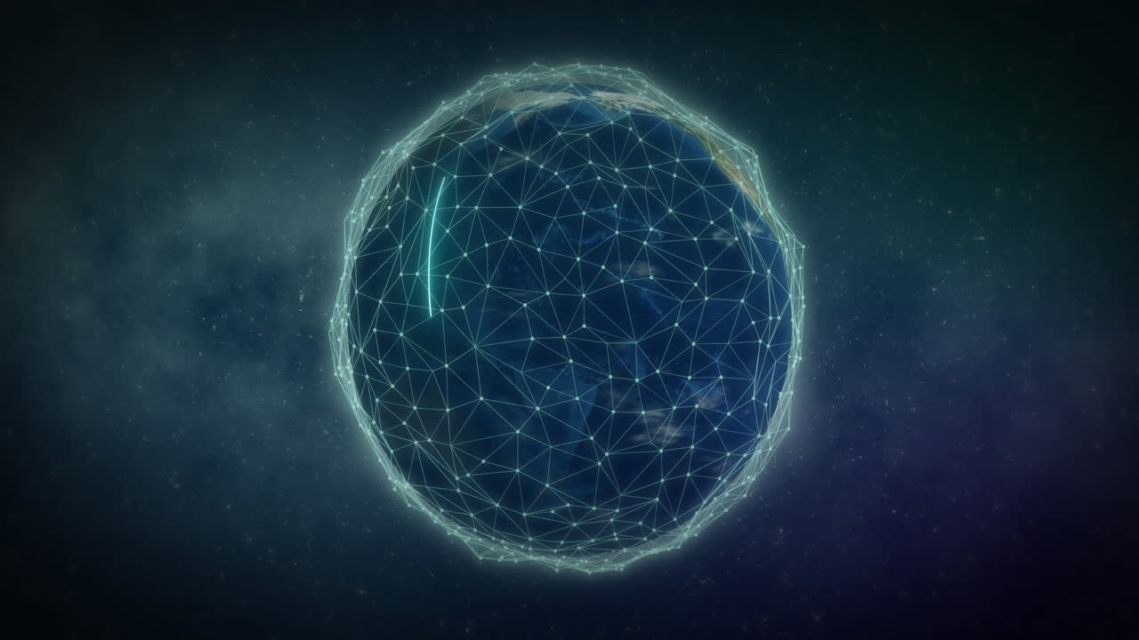 Animation of globe with network of connections over stars
