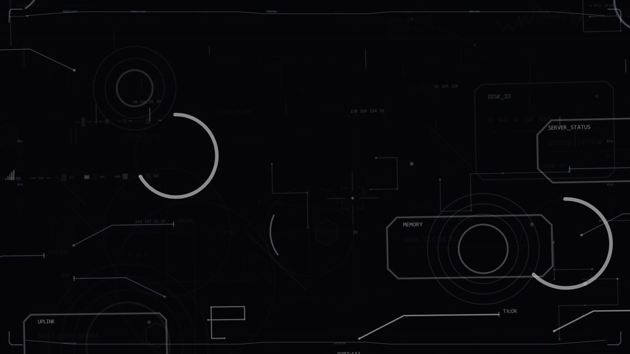 HUD reacting to data pulse, top-left arc rotating, MEMORY updating for status on transparent canvas