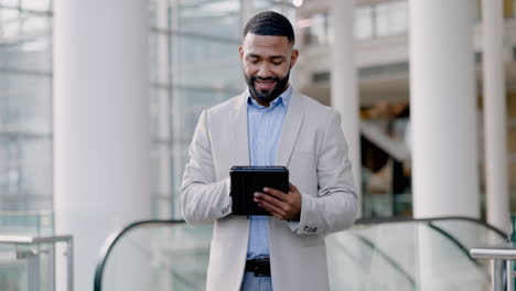 tablet, research and business man in office online