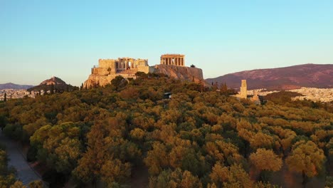 Acropolis-city-of-Athens-parthenon,-symbol-of-ancient-Greece,-Mount-Lycabettus,-Parliament-Building,-residential-buildings