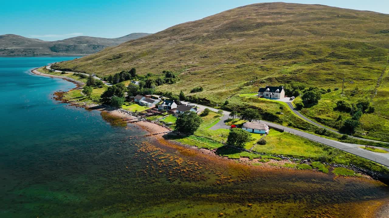 Coastal Village Landscape with Green Hills
