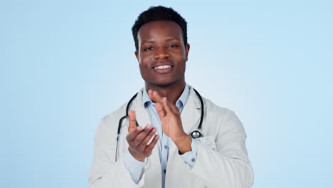 Happy-black-man,-doctor-and-applause