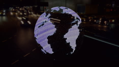 animación del globo y procesamiento de datos sobre el tráfico vial a un ritmo rápido y el paisaje urbano