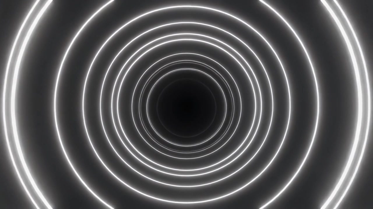 Abstrakt tunnel af glødende hvide neoncirkler, der bevæger sig fremad