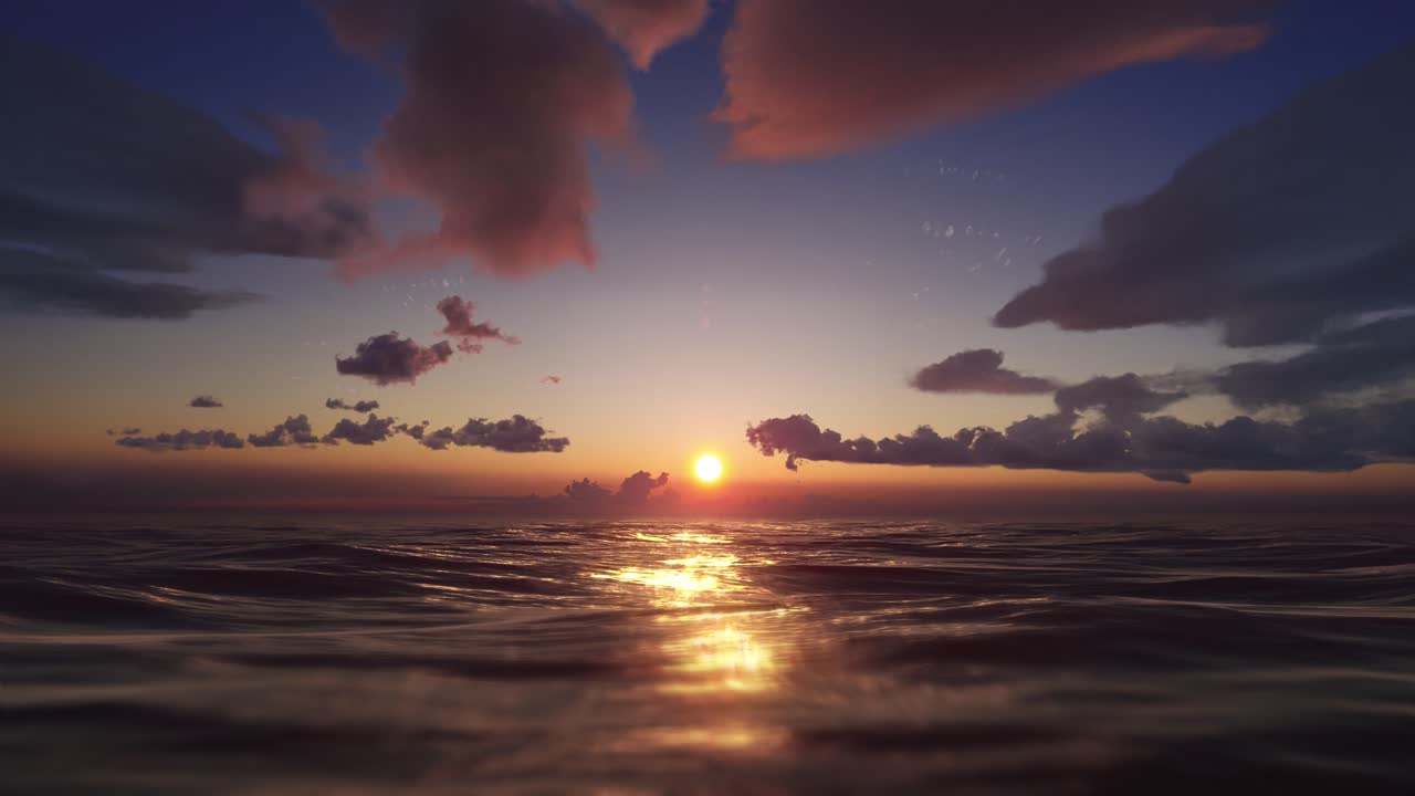 Cinematic Aerial Sunset Flight Over Open Ocean