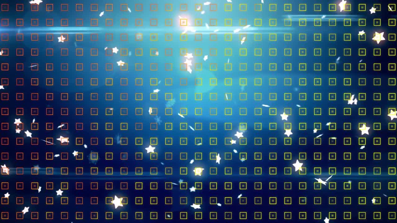 Animation of stars and rotating squares in navy space