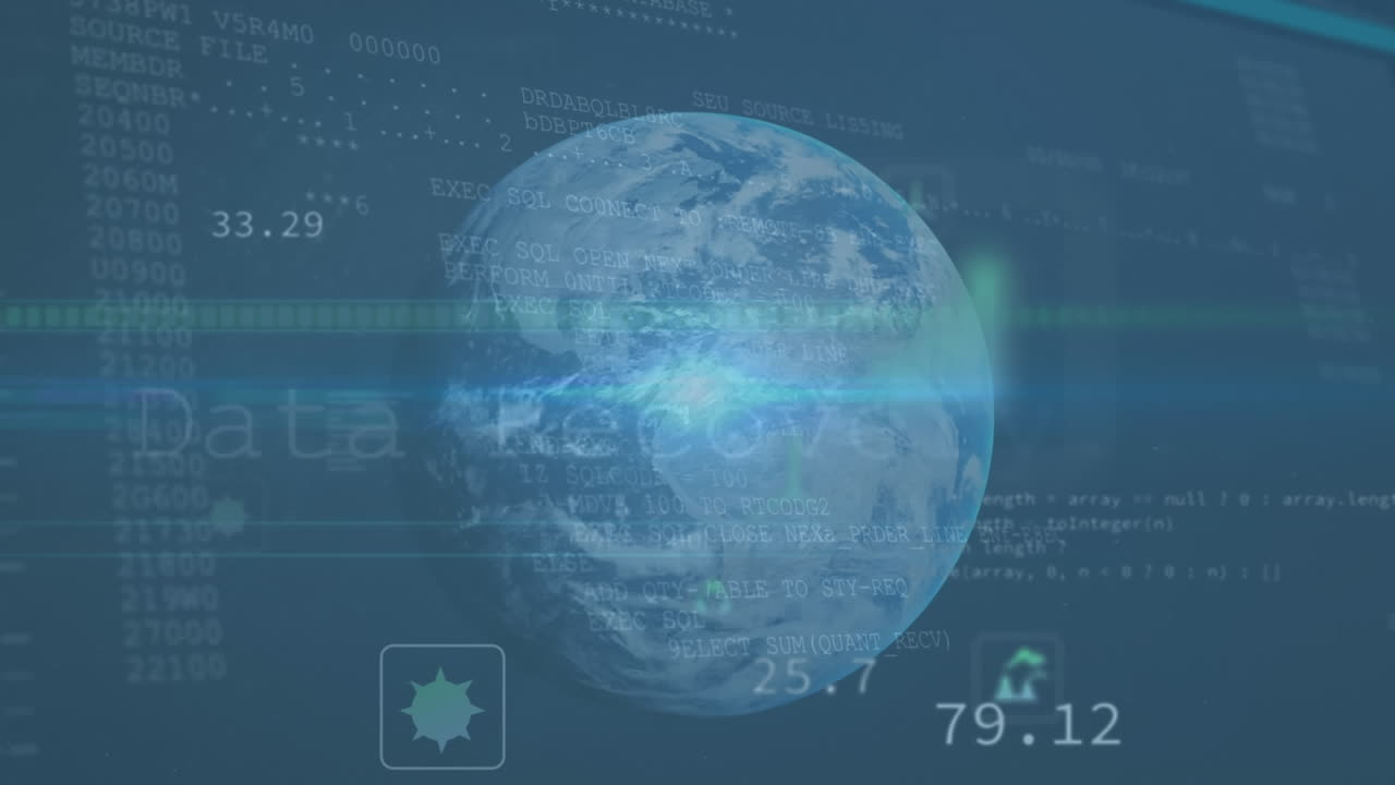 Animation of data processing and globe in green space
