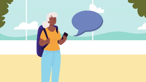 female traveler with travelbag animation