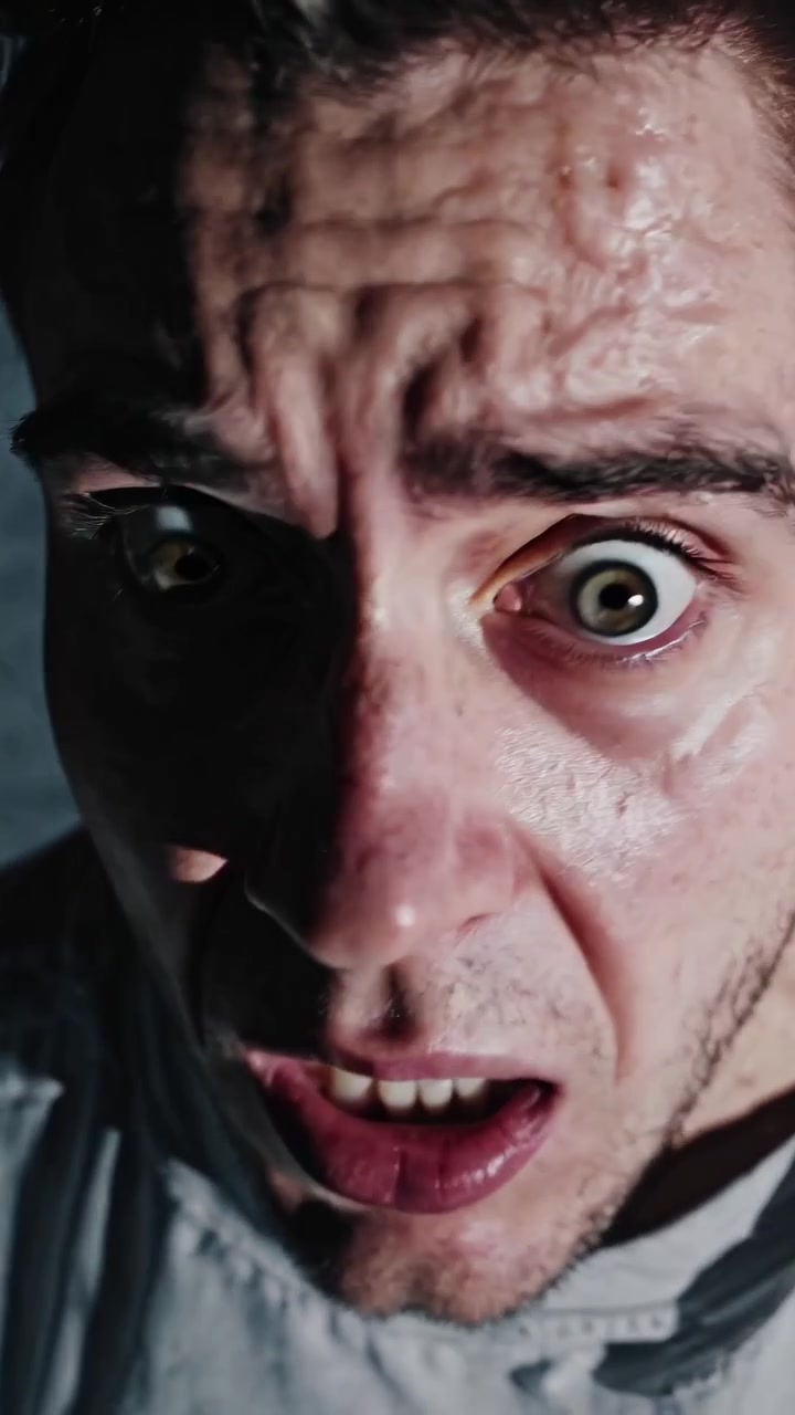 Close-up of a Man's Face Screaming in Fear and Panic