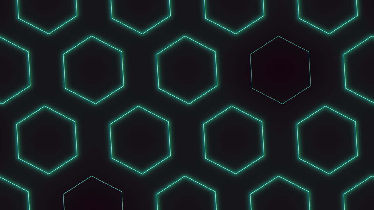 un hexágono verde neón sobre un fondo negro