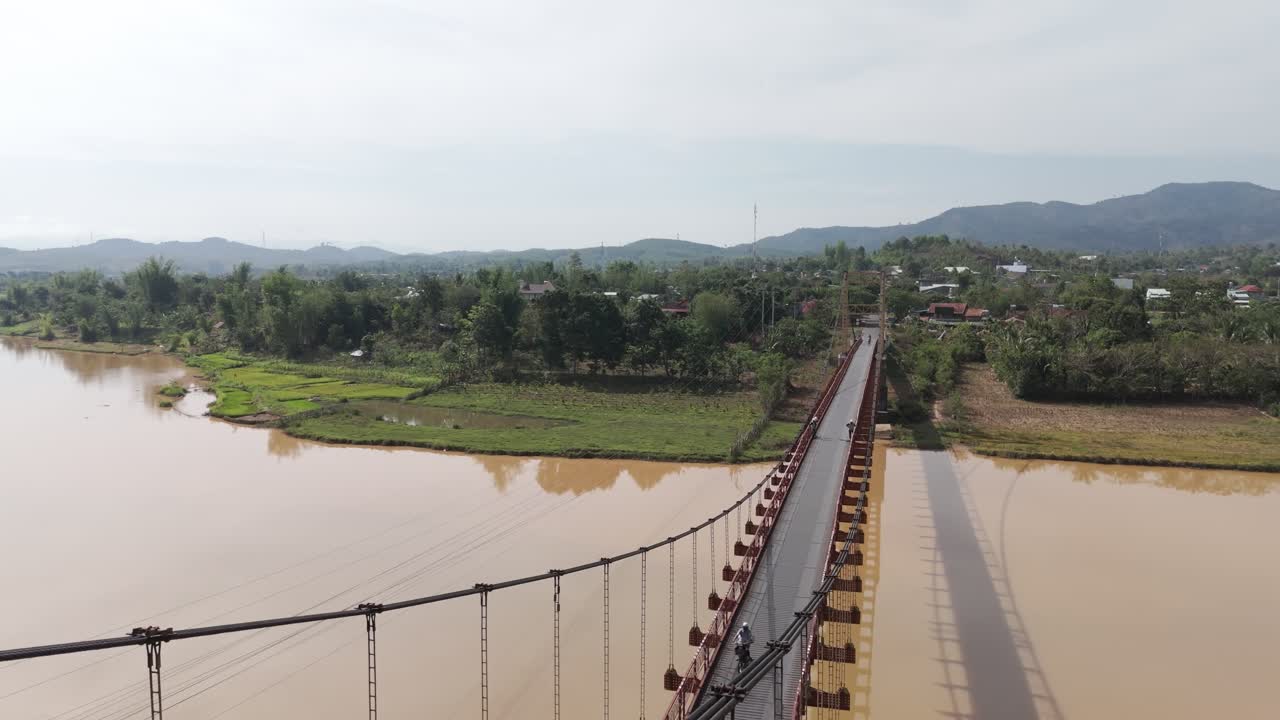 Drone footage along an old bridge in Kon Tum, central highland, Vietnam