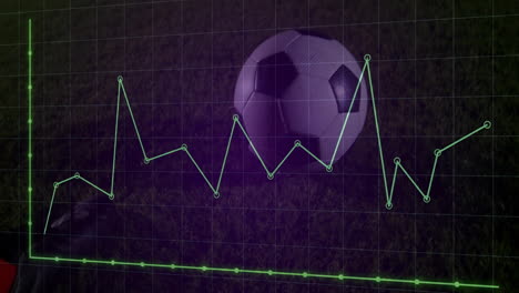 Animation of soccer ball on grass with fluctuating line graph in background