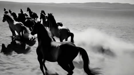 horses running across the desert