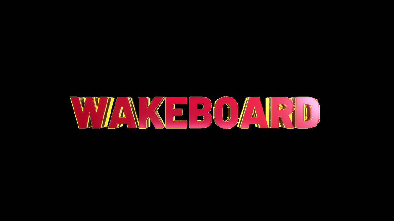 un texto deportivo 3d rojo y dorado de alta calidad y suave revela "wakeboard