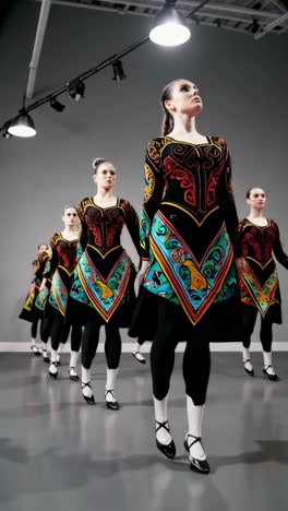 group of women performing synchronized dance in colorful traditional attire