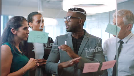 Teamwork, sticky notes or business meeting