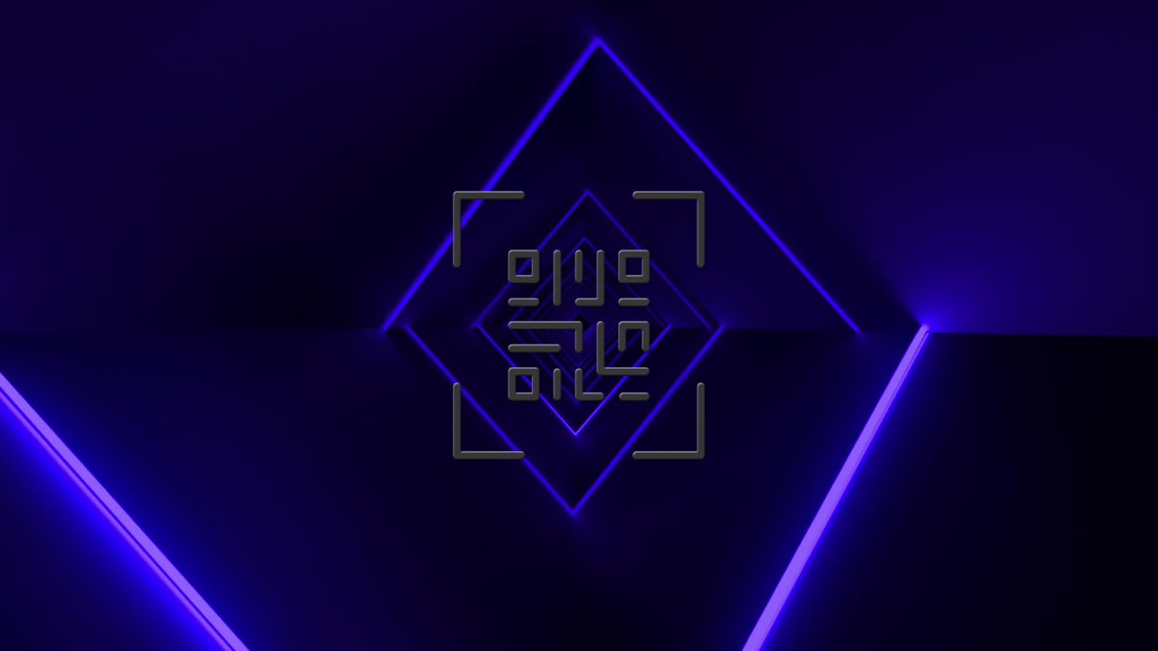Animation af flimrende lyserød QR-kode med blå neonlys