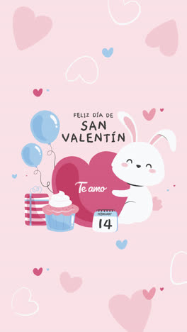 happy valentine's day card with rabbit, heart, and gifts