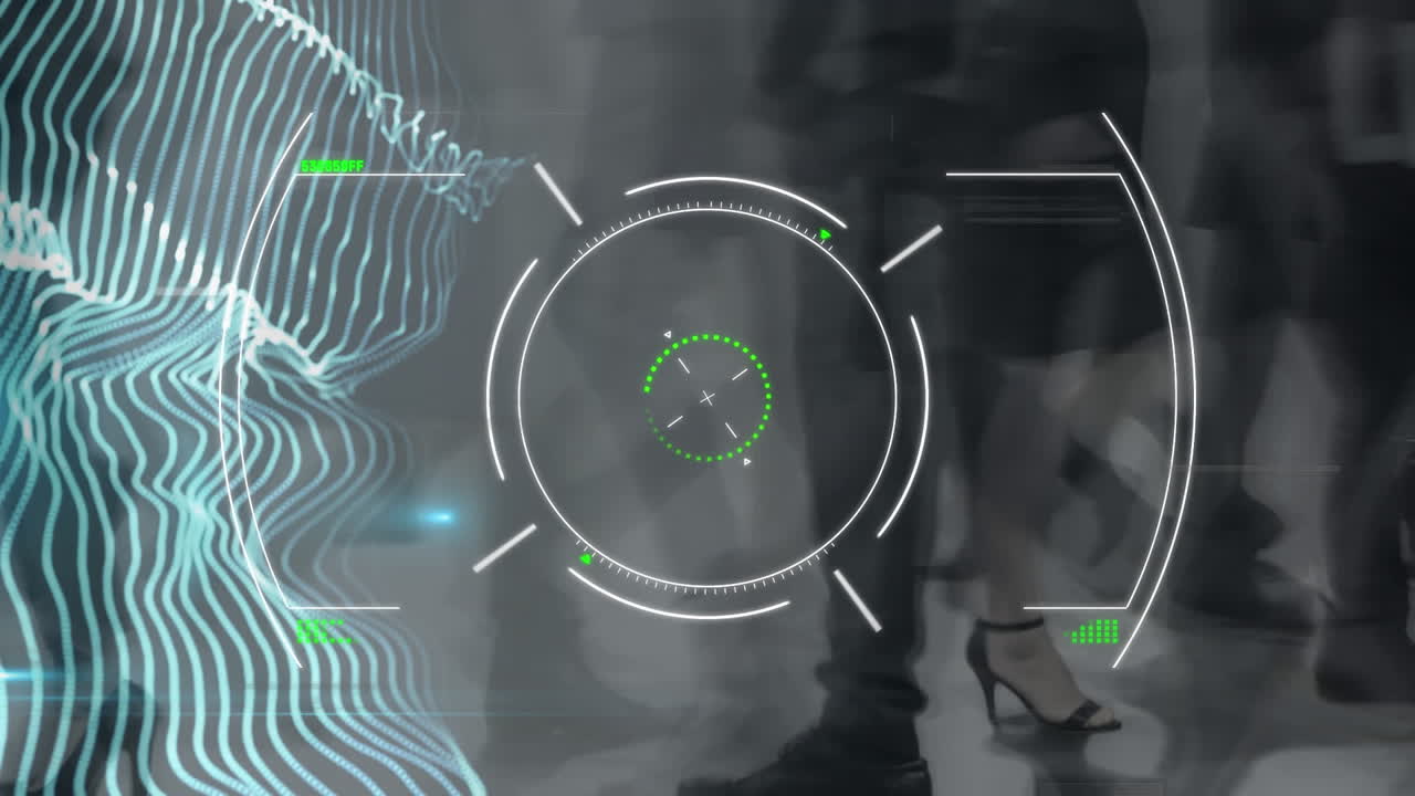 animación del procesamiento de datos financieros sobre personas de negocios caminando