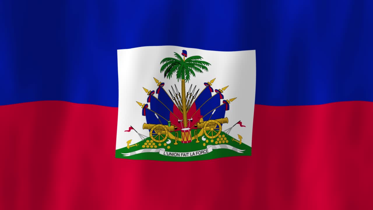 Haiti flag country animation 3D symbol design waving in wind movement national patriotism world culture emblem banner republic Caribbean blue red stripes white