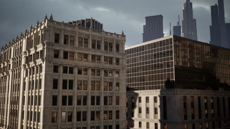 art deco stone buildings in the city of chicago