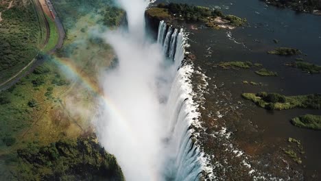 Aerial-View-Victoria-Falls,-Shungu-Namutitima-at-the-Border-of-Zimbabwe-and-Zambia-in-Africa