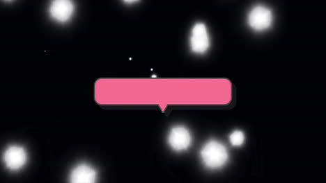 animación de burbuja de habla rosa sobre luces blancas brillantes sobre fondo negro