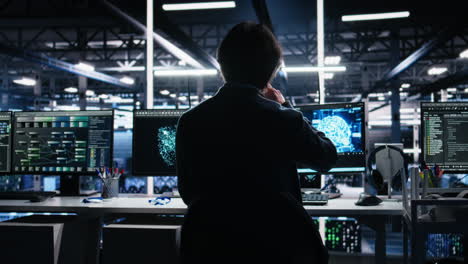 admin in server room drinks coffee while using ai to review diagnostics