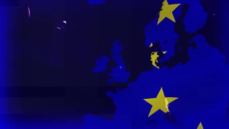 Animación-De-Estrellas-Amarillas-Sobre-Fondo-Azul-Del-Mapa-De-Europa