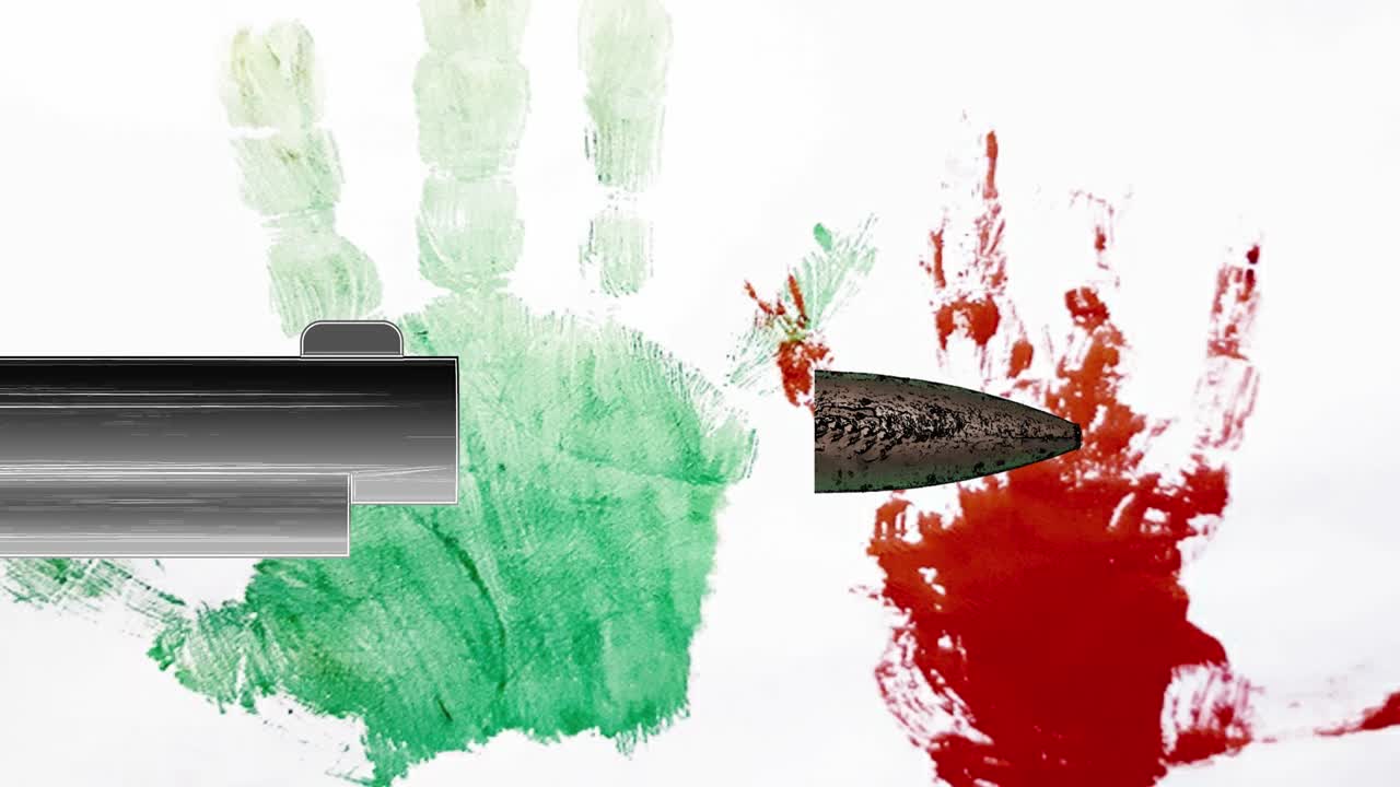 추적된 총알과 함께 느린 동작 총격