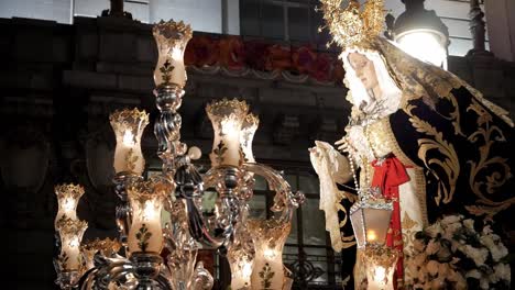 close-up of virgin mary figure on carriage float