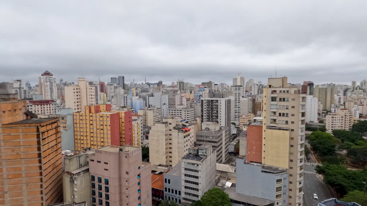 Dense clouds passing through the city of São Paulo during daytime in Brazil. Timelapse view.