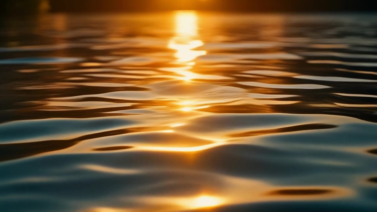 Riflesso dorato del tramonto sulle dolci increspature dell'acqua del lago