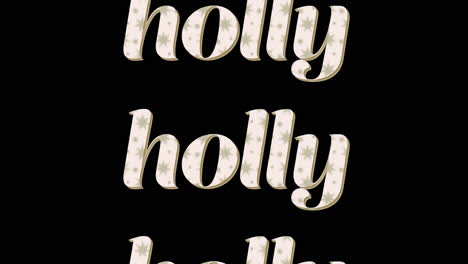 animation of holly text in repetition at christmas on black background