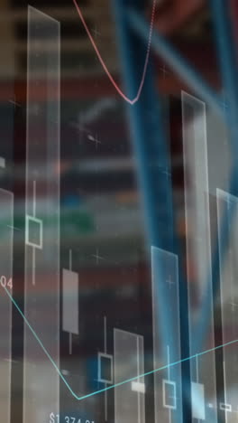 animación del procesamiento de datos financieros en un almacén vacío