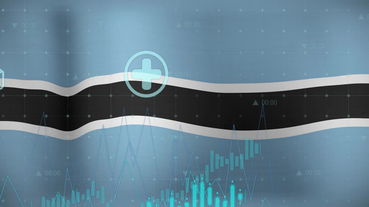 animación de gráficos, datos y iconos de energía sobre la bandera de botswana