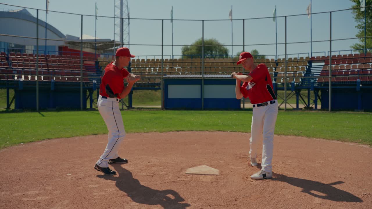 Giocatori di baseball che si allenano sul campo