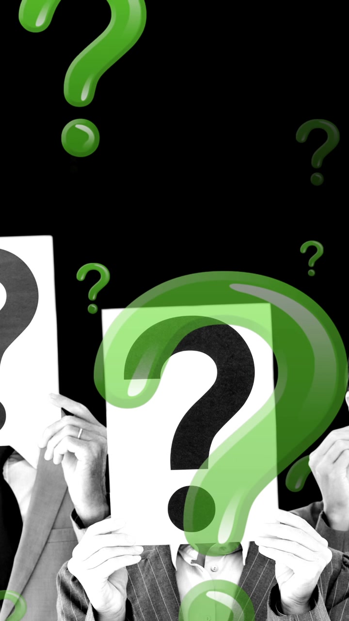 Animazione di punti interrogativi su persone con punti interrogativi al posto delle teste