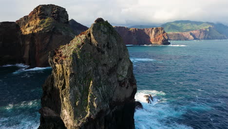 cliffs and rocks of ponta de sao lourenco in eastern madeira, portugal - aerial drone shot