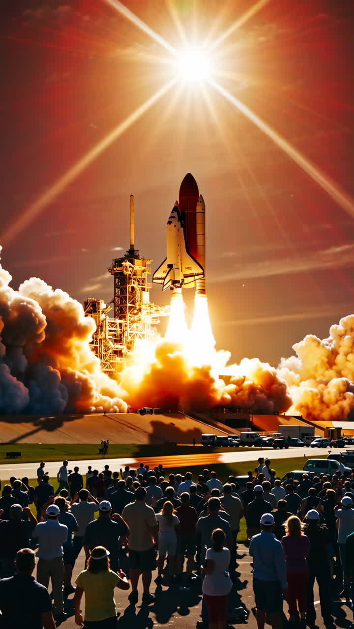 lanzamiento del transbordador espacial con espectadores