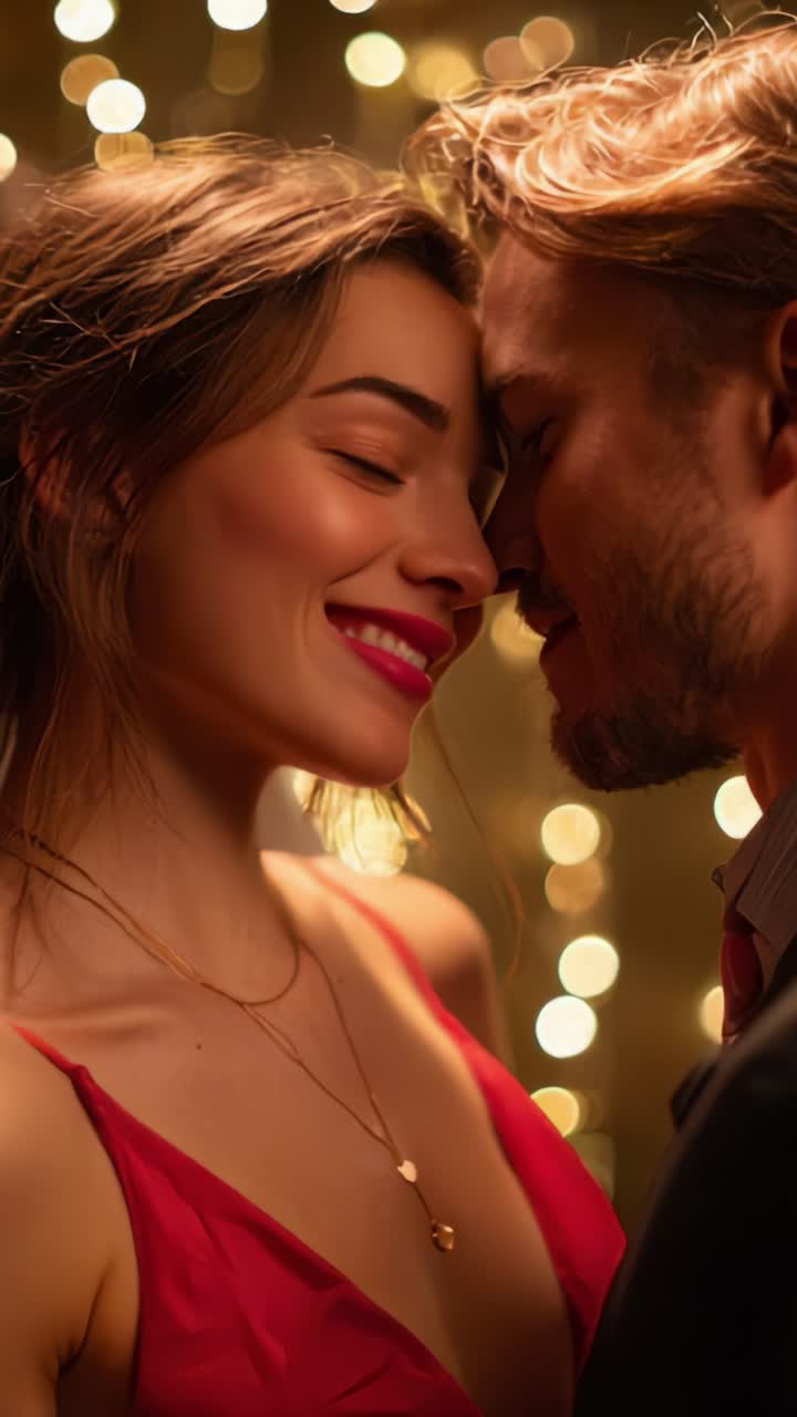 A Romantic Encounter: A Couple Shares an Intimate Moment Amid Soft Glowing Lights, Capturing Love and Connection in a Beautiful Setting