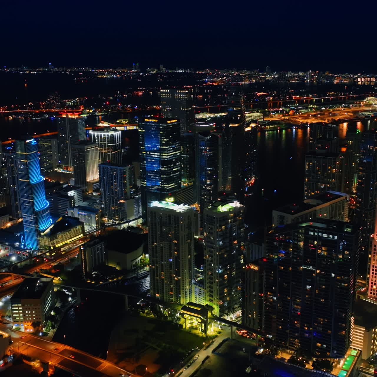 Splendid view of Miami, Florida with numerous lights on. Scenery of night metropolis from top.